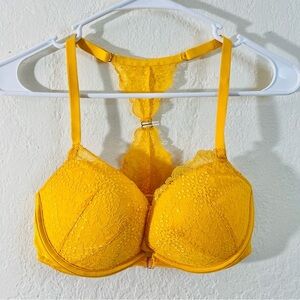 Pink Victoria's Secret Vibrant Yellow Lace Bra Women Size 32DD Push-up Underwire